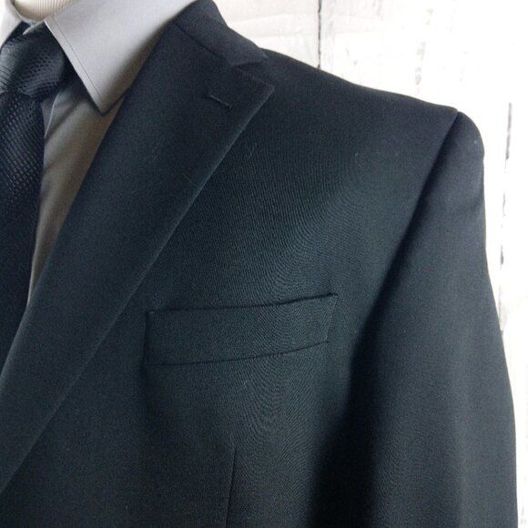 Chaps 42R Wool 2 Button Black Suit Blazer Jacket - Picture 3 of 10